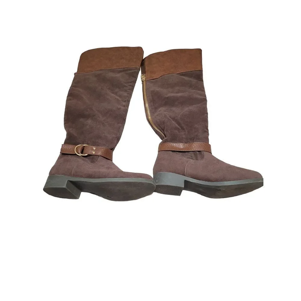 Brown Faux Suede Buckle Strap Over‎ the Knee Womens Back Zippered Boot Size 7